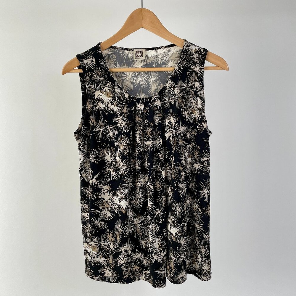 Anne Klein Flowy Sleeveless Tank Top, Starburst Pattern, Black/Tan/Cream, Size S